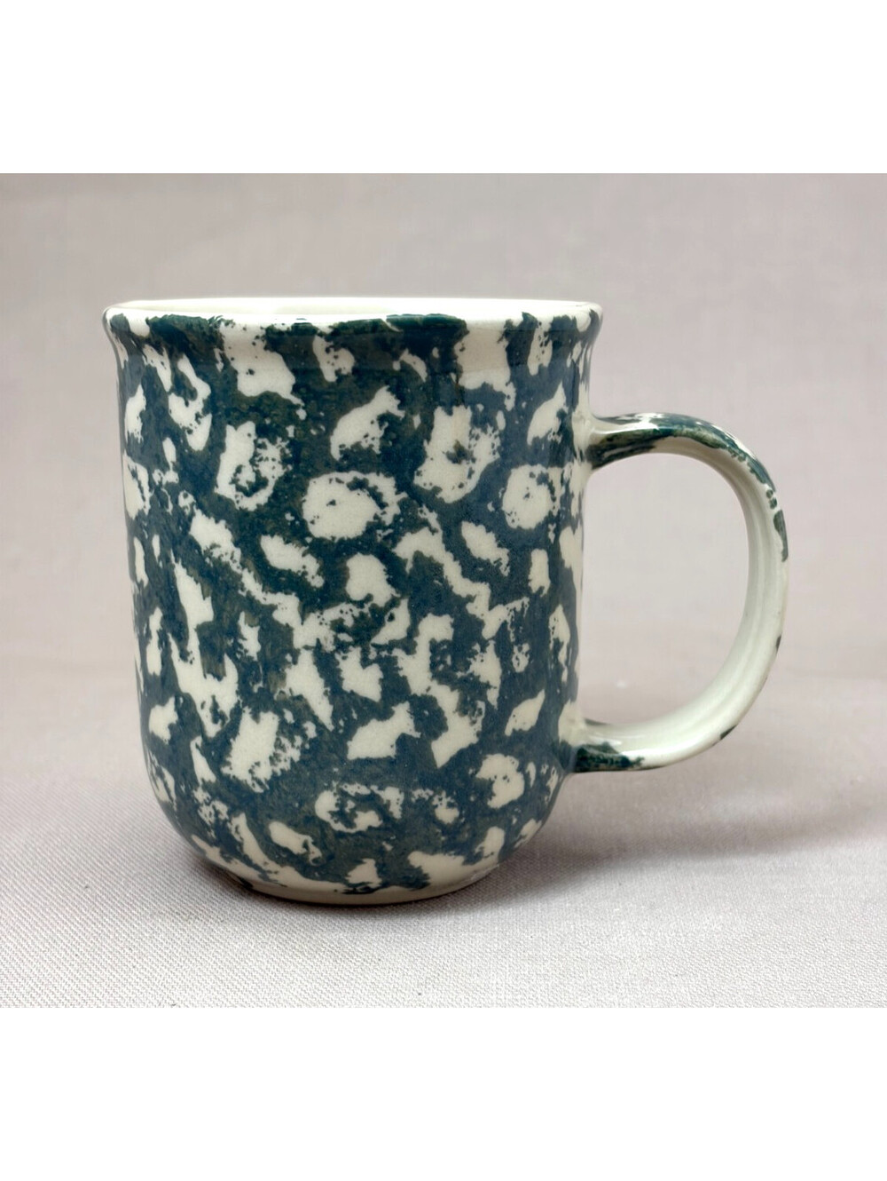 Folk Craft Hearts by Tienshan Blue Spongeware Ceramic Coffee Mug Farmhouse 4"